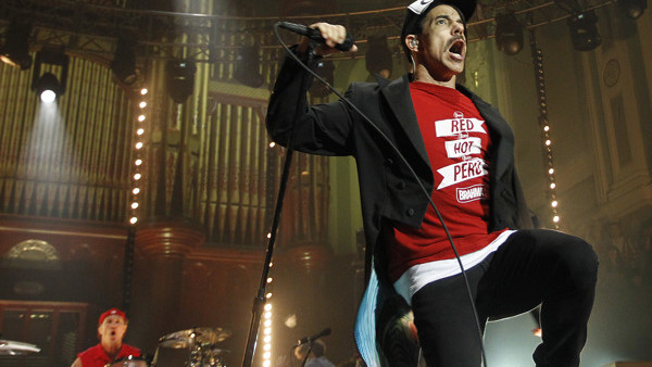 Lead vocalist of Red Hot Chili Peppers, Anthony Kiedis, performs during the MTV concert in the Ulster Hall, Belfast, Northern Ireland, Sunday, Nov. 6, 2011. (AP Photo/Peter Morrison) EDITORIAL USE ONLY