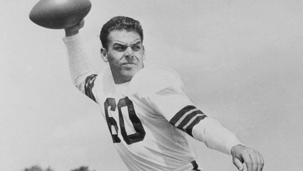 Otto Graham, quarterback for the Cleveland Browns, on August 17, 1949. (AP Photo)