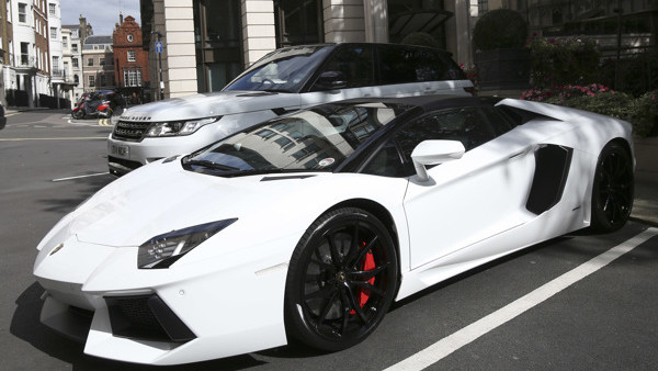 A Lamborghini parked outside the Dorchester hotel in London.