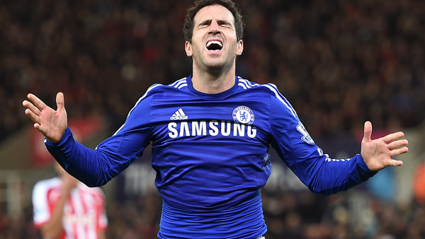Chelsea's Cesc Fabregas celebrates scoring his sides second goal of the game during the Barclays Premier League match at the Britannia Stadium, Stoke.