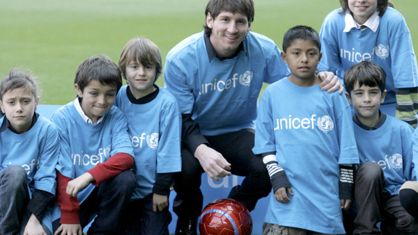FC Barcelona's Leo Messi, from Argentina, celebrates after scoring against Albacete during their Spanish League soccer match in Barcelona, Spain, Sunday, May 1, 2005. Barcelona won 2-0. (AP Photo/Bernat Armangue)