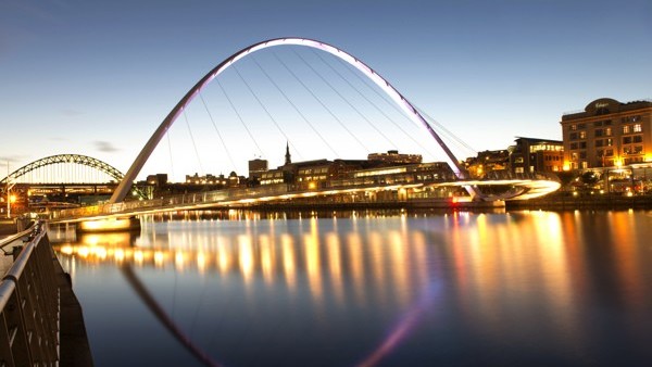 A general view of the Gateshead Millennium Bridge at sunset, Newcastle.
