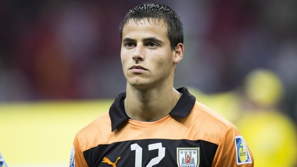 Uruguay's goalkeeper Guillermo De Amores poses before the Under-20 World Cup round of 16 soccer match between Nigeria and Uruguay in Istanbul, Turkey, Tuesday, July 2, 2013. (AP Photo/Gero Breloer)