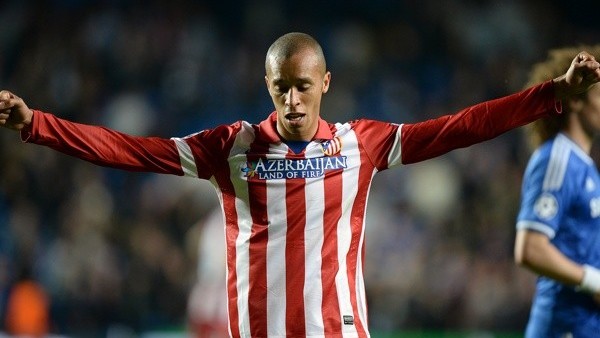 Atletico de Madrid's Arda Turan reacts during a Spanish La Liga soccer match against Levante at the Ciutat de Valencia stadium in Valencia, Spain, on Sunday, May 4, 2014. (AP Photo/Alberto Saiz)