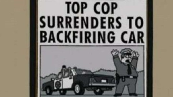 Top Cop Surrenders to Backfiring Car Wiggum Simpsons