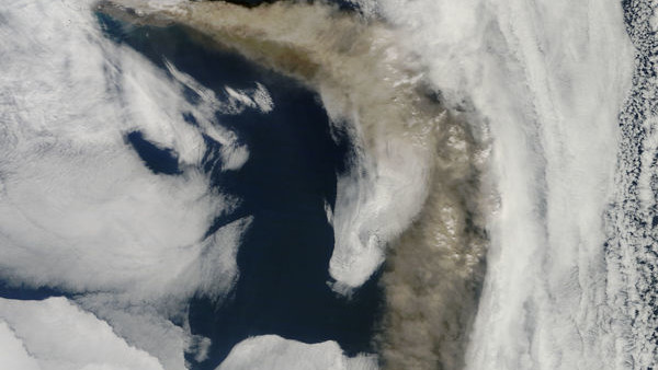 In this May 6, 2010 satellite image provided by NASA, the ash plume from the Eyjafjallajokull Volcano in Iceland blows east then southeast over the Northern Atlantic. Airlines canceled hundreds of flights across Europe and added hours to trans-Atlantic jo