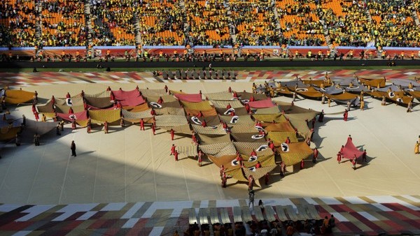 JOHANNESBURG, South Africa - Performers take part in the opening ceremony of the World Cup soccer finals at Soccer City in Johannesburg on June 11, 2010. (Kyodo)