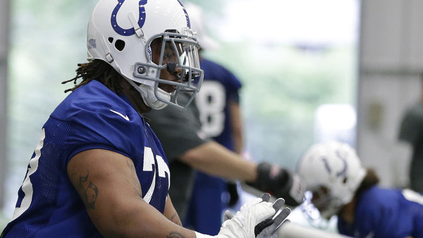 Indianapolis Colts' Robert Griffin participates in a drill during NFL football rookie minicamp, Friday, May 10, 2013, in Indianapolis. (AP Photo/Darron Cummings)