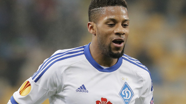 Dynamo Kyiv's Jeremain Lens reacts after scoring a goal for his team, during their Europa League group G soccer match between SK Rapid Wien and FC Dynamo Kyiv, in Kiev Ukraine, Thursday, Dec. 12, 2013. (AP Photo(AP Photo/Efrem Lukatsky)