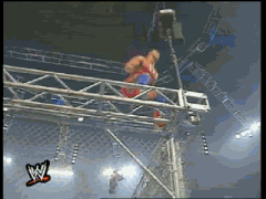 Kurt Angle moonsault off cage