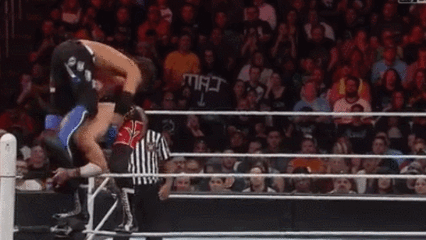 Sami Zayn AJ Styles Land on Head.gif