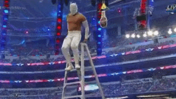 Sin Cara Fall Off Ladder Onto Stardust WM32.gif