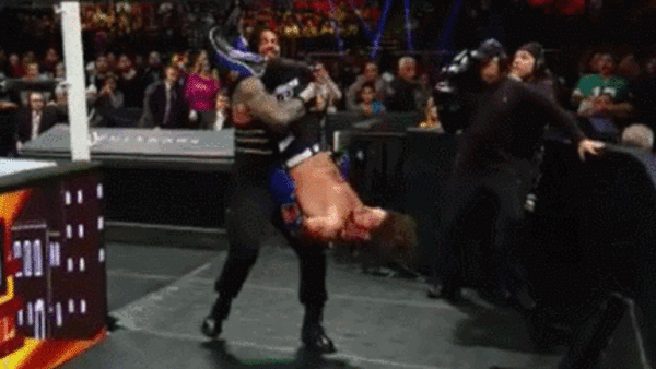 Roman Reigns AJ Styles Back Body Drop Extreme Rules 2016