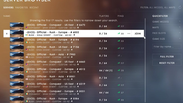 Battlefield 1 Server Browser