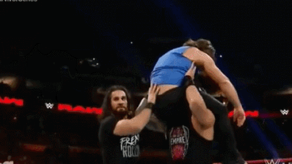 Roman Seth Powerbomb AJ Out Of Ring