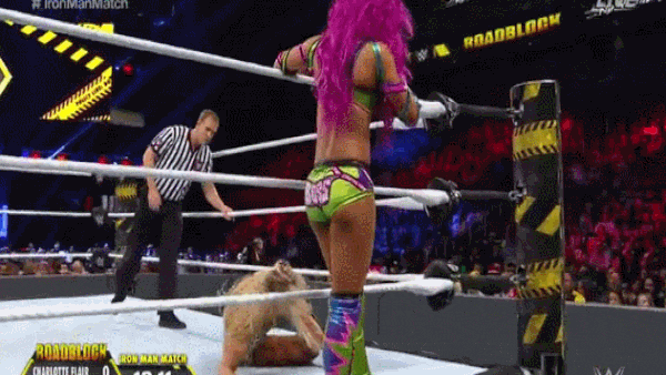 Charlotte Leg Sweep Sasha Banks Roadblock