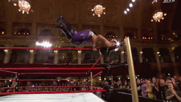 Dunne Reverse Moonsault Into Apron Suplex