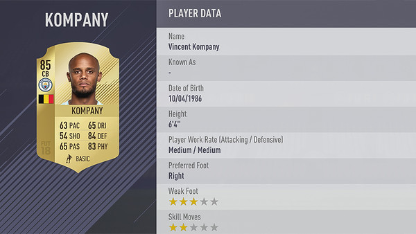 VIncent Kompany FIFA 18