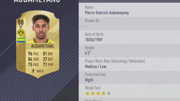 FIFA 18 Pierre Emerick Aubameyang
