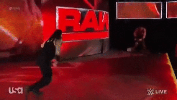 Roman Reigns Spears Braun Strowman Off The Stage 
