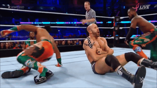 Kofi Kingston Slingshot Body Splash Cesaro