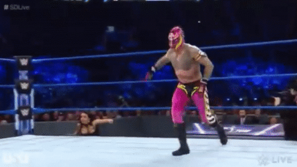 Andrade Rey Mysterio Mid Air Dropkick