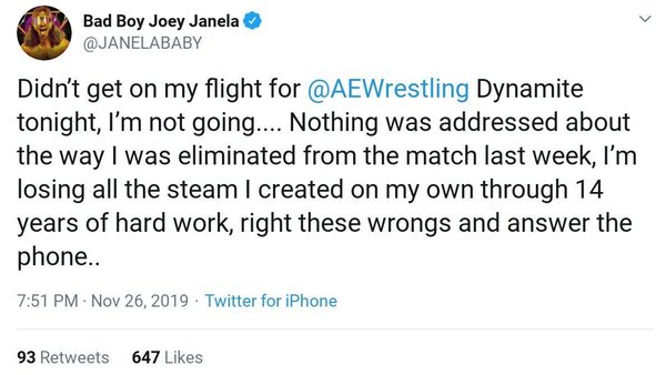 Joey Janela tweet