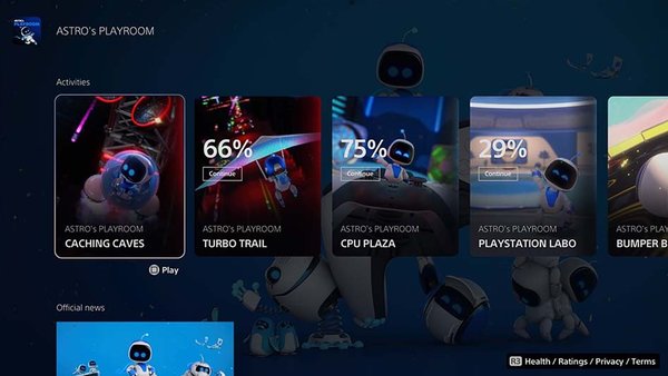 Astro ps5 menu dashboard