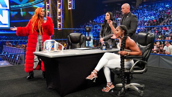 Becky Lynch Bianca Belair Sonya Deville Adam Pearce