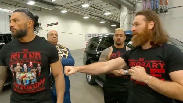 Sami Zayn Roman Reigns Paul Heyman Solo Sikoa The Bloodline