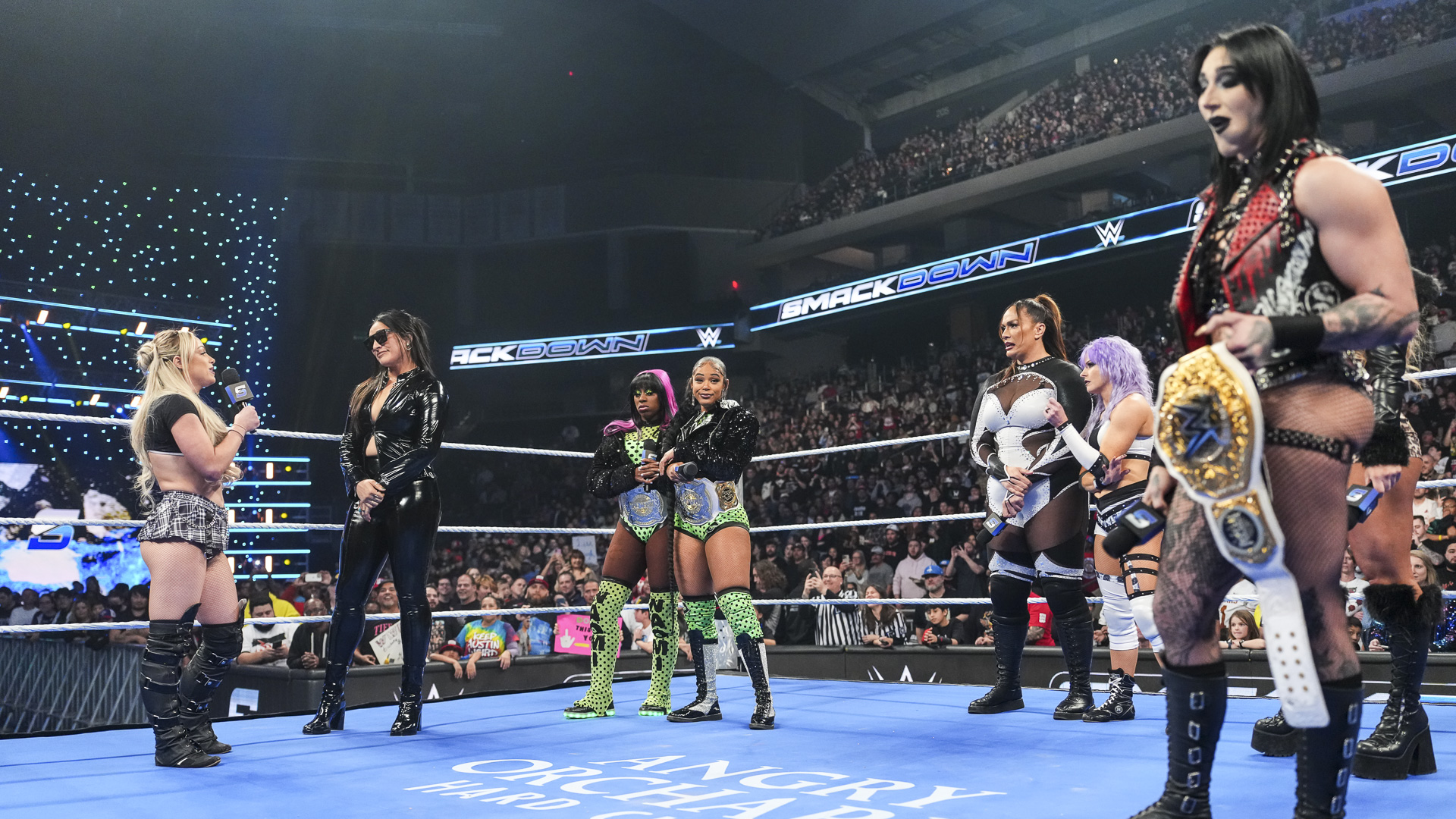 Liv Morgan Raquel Rodriguez Naomi Bianca Belair Nia Jax Candice LeRae Tiffany Stratton Rhea Ripley