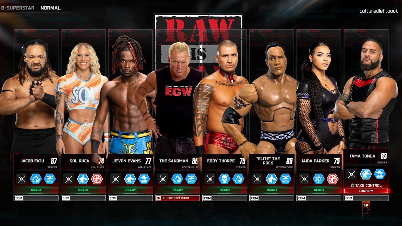 WWE 2K25 Jacob Fatu Sol Ruca Je'Von Evans The Sandman Eddy Thorpe Elite Rock Jaida Parker Tama Tonga