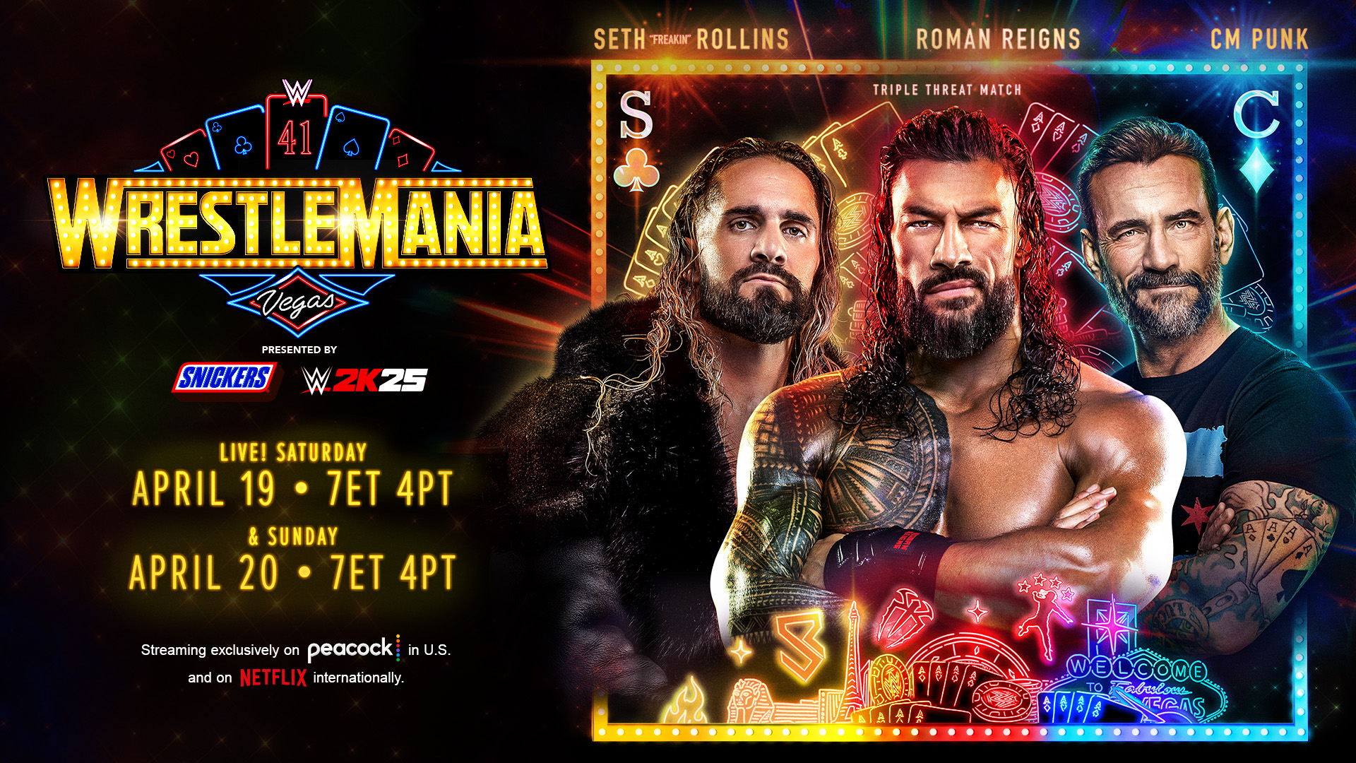 WWE Wrestlemania 41 CM Punk Seth Rollins Roman Reigns