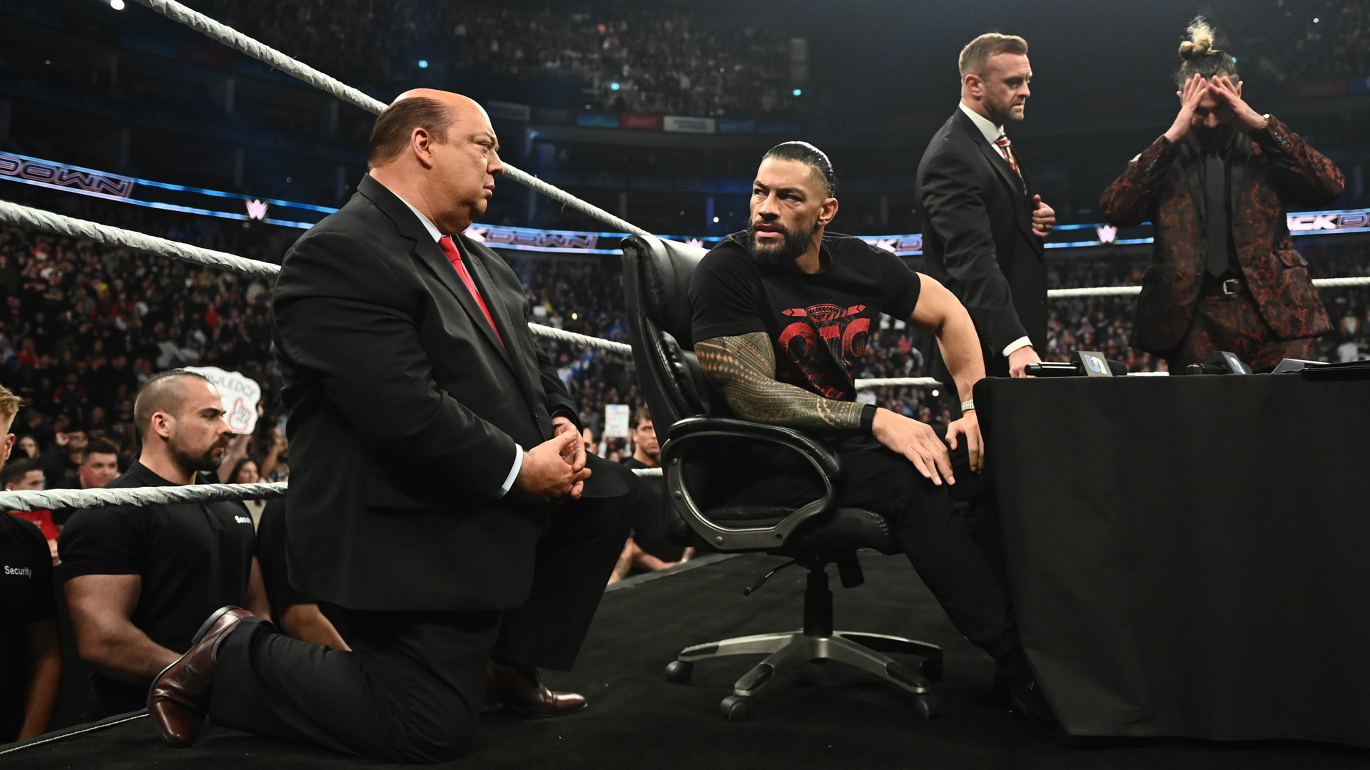 CM Punk Roman Reigns Seth Rollins Paul Heyman Nick Aldis