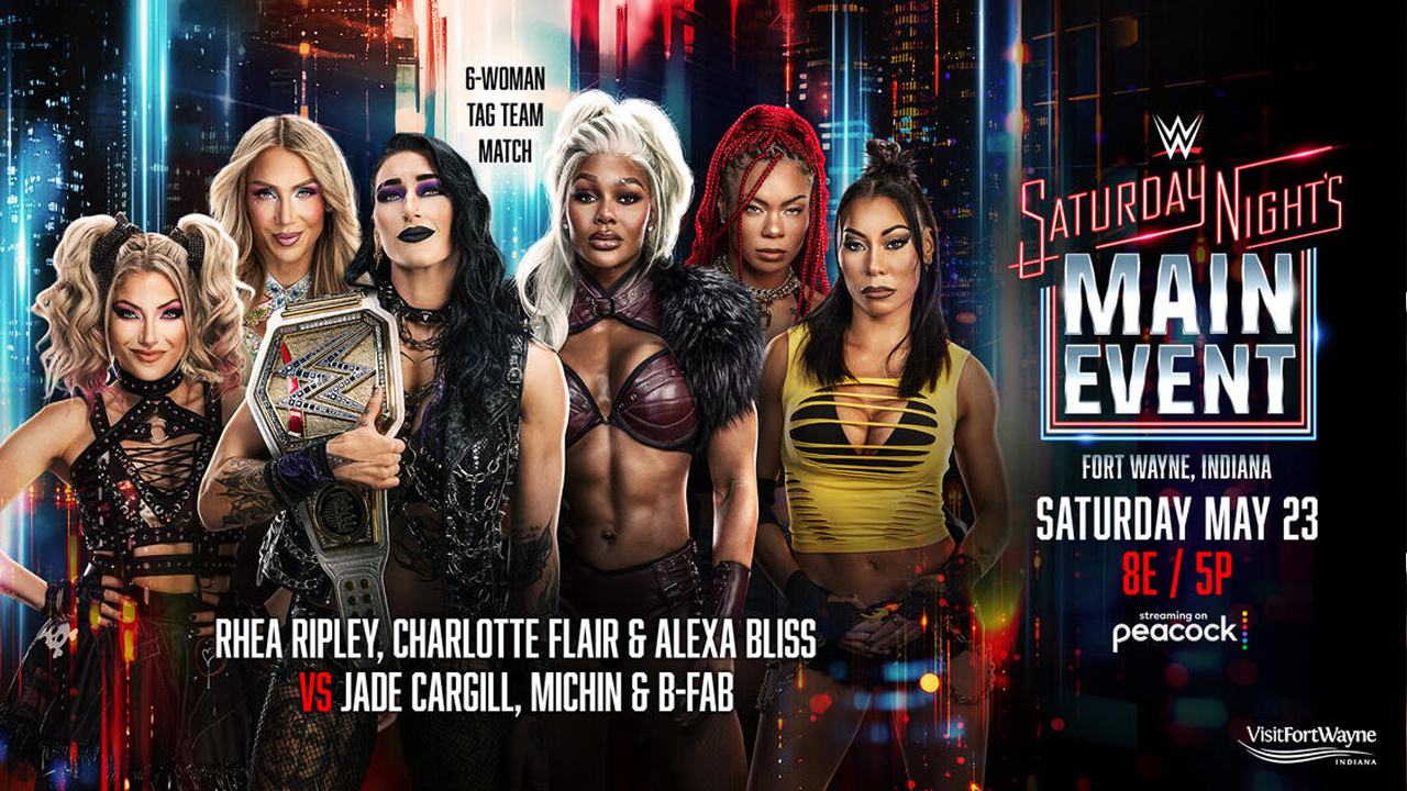 WWE Saturday Night's Main Event Alexa Bliss Charlotte Flair Rhea Ripley Jade Cargill B-Fab Michin