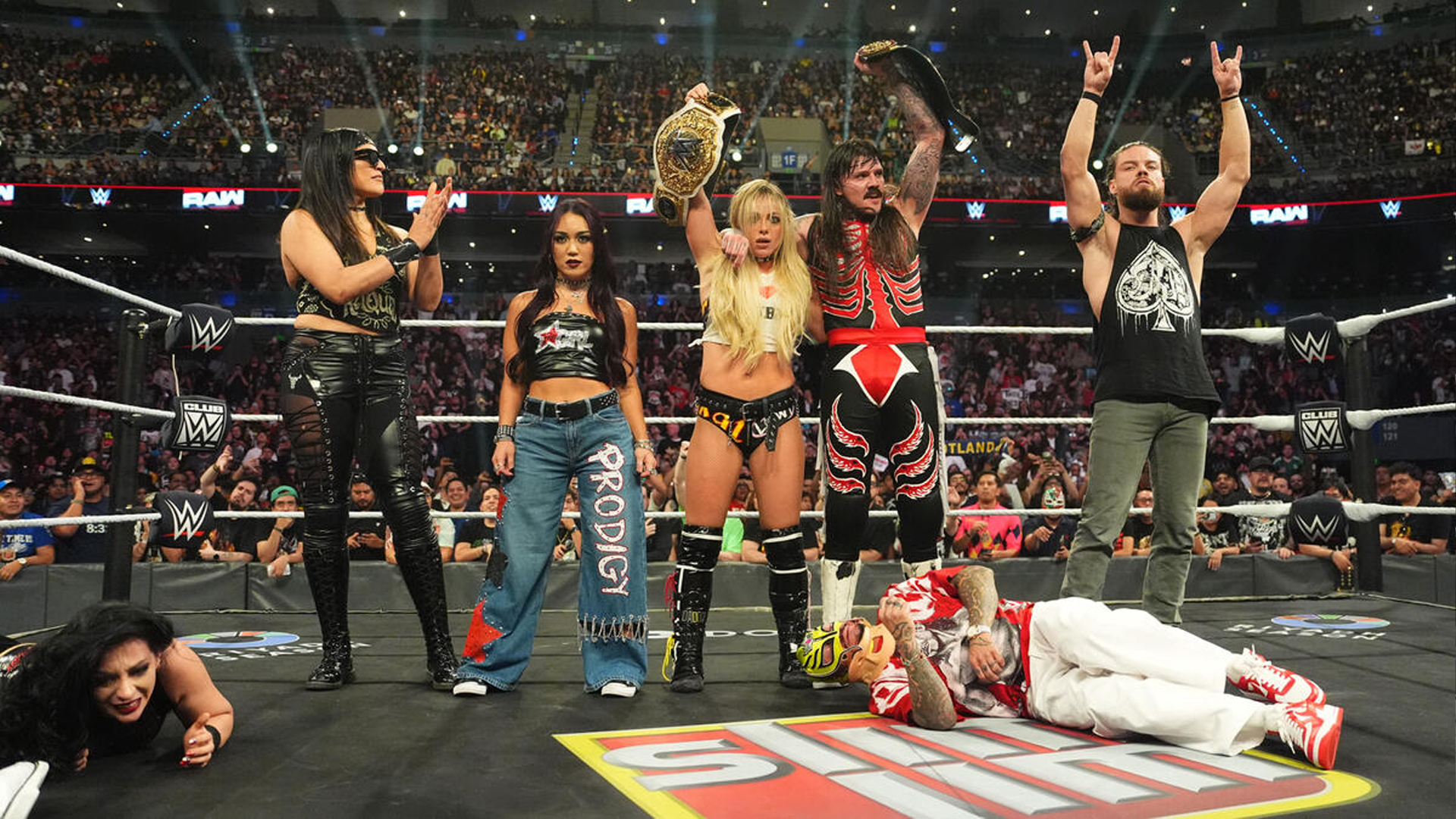 WWE Raw The Judgment Day Stephanie Vaquer Rey Mysterio Raquel Rodriguez Roxanne Perez Liv Morgan Dominik Mysterio JD McDonagh